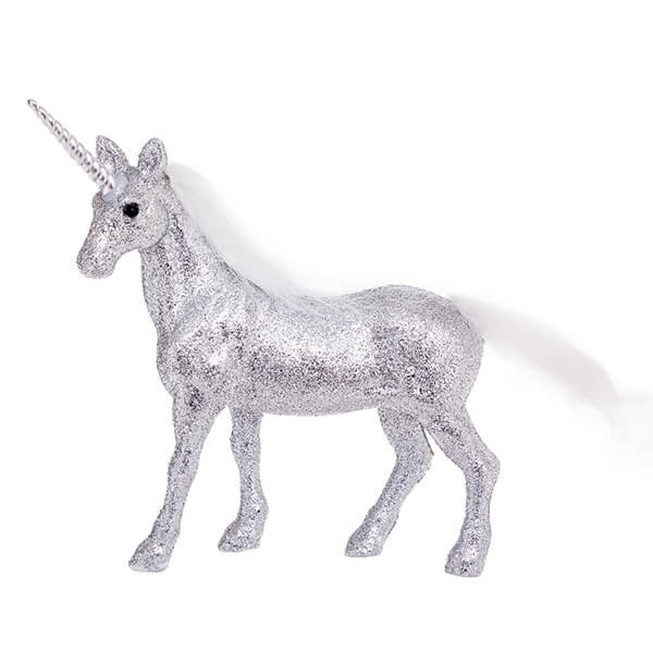 Ezüst csillogó egyszarvú ló figura - dekoráció - 17 cm